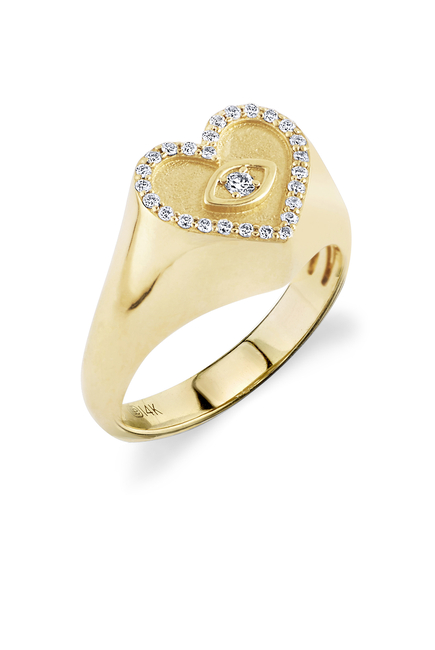 Gold & Diamond Heart Marquis Eye Signet Ring